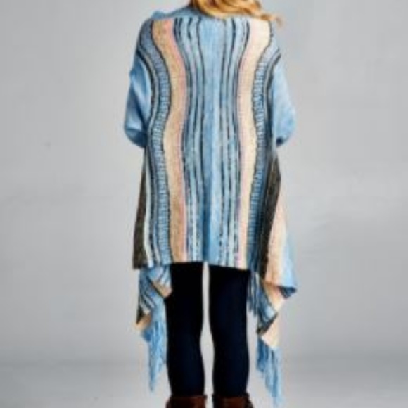 Blue Striped Boho Knitted Cardigan - Picture 4 of 8